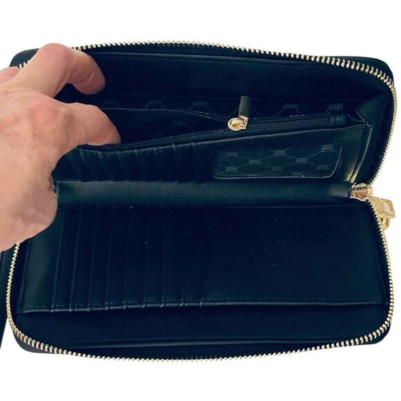 NWT Steve Madden Gorgeous BBENNI Black & Gold Zip All Around Wristlet Wallet - Picture 14 of 16